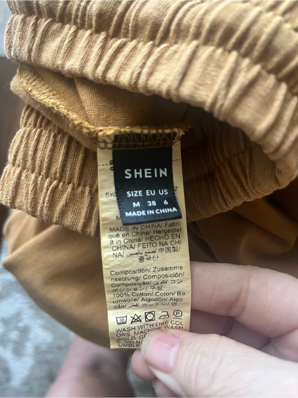 SHEIN Camel/Tan Wide-Leg Drawstring Pants with Floral Appliqué - Picture 3 of 7